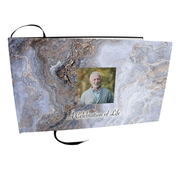 Marble Matching Themed 'Celebration of Life' Guest Book for Funeral or Memorial Service Funeral Guest Book with Photo Slot