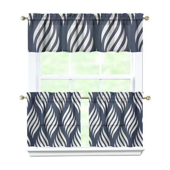 Marble Modern Geometric Flowers Abstract 3-Piece Kitchen Curtains Set Kitchen Curtains Sets with Valance for Windows Rod Pocket Machine Washable Kitchen Decor Decorations (54"x18"+2x27.5"x24")