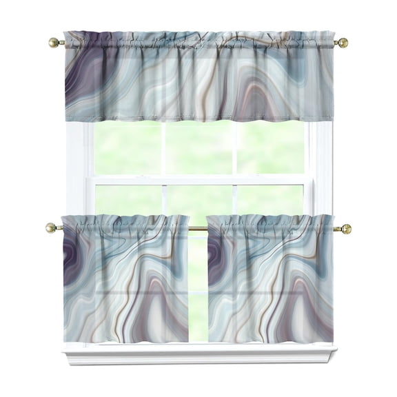 Marble Modern Geometric Flowers Abstract 3-Piece Kitchen Curtains Set Kitchen Curtains Sets with Valance for Windows Rod Pocket Machine Washable Kitchen Decor Decorations (54"x18"+2x27.5"x24")