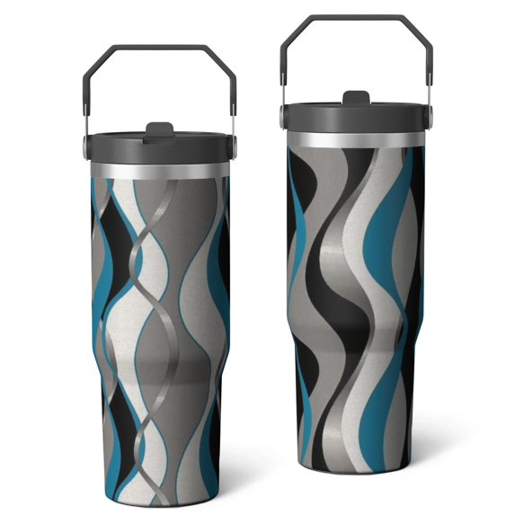 Marble Modern Geometric Flowers Abstract 30 Oz Tumbler with Flip Straw Insulated Coffee Mug with Handle Cafe Tumblers for Drinking Coffee Water Wine Ideal Gift for Husband Son Dad