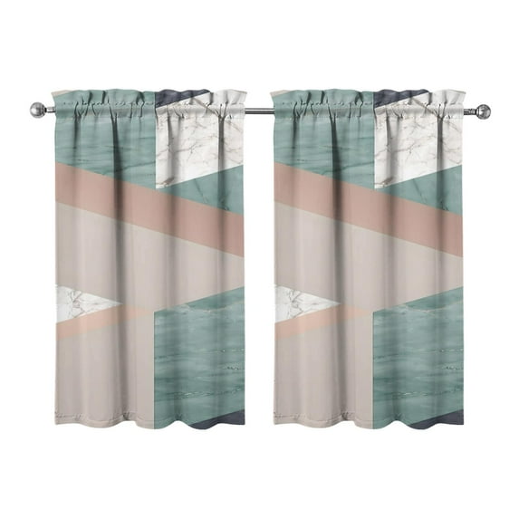 Marble Modern Geometric Flowers Abstract Kitchen Curtains - Vintage Tier Cafe Curtains for Bathroom Living RV Rod Pocket Window Drapes 36 Inch 2 Panels Set 28"x36" Window Treatment Tiers