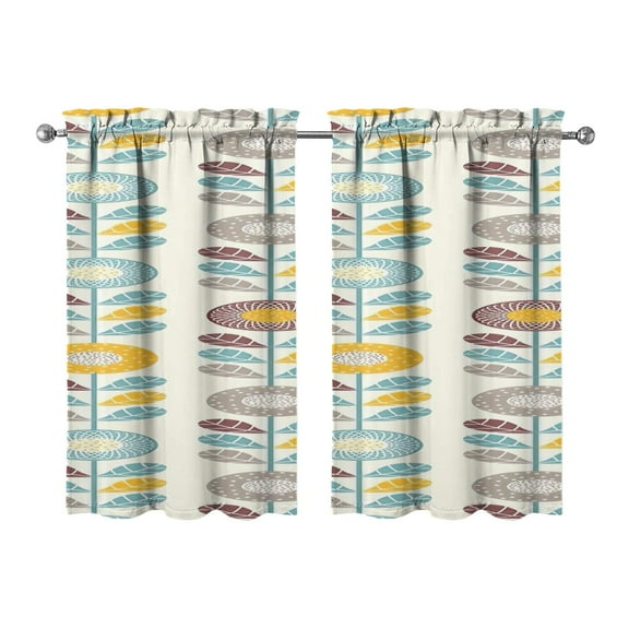 Marble Modern Geometric Flowers Abstract Kitchen Curtains - Vintage Tier Cafe Curtains for Bathroom Living RV Rod Pocket Window Drapes 36 Inch 2 Panels Set 28"x36" Window Treatment Tiers