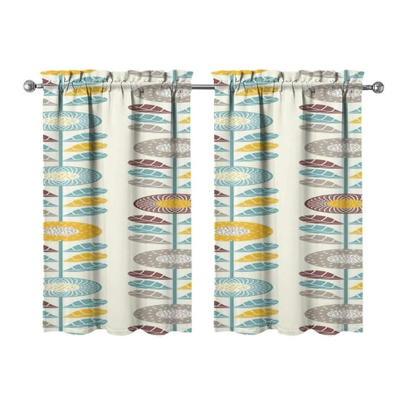 Marble Modern Geometric Flowers Abstract Kitchen Curtains - Vintage Tier Cafe Curtains for Bathroom Living RV Rod Pocket Window Drapes 36 Inch 2 Panels Set 28"x36" Window Treatment Tiers