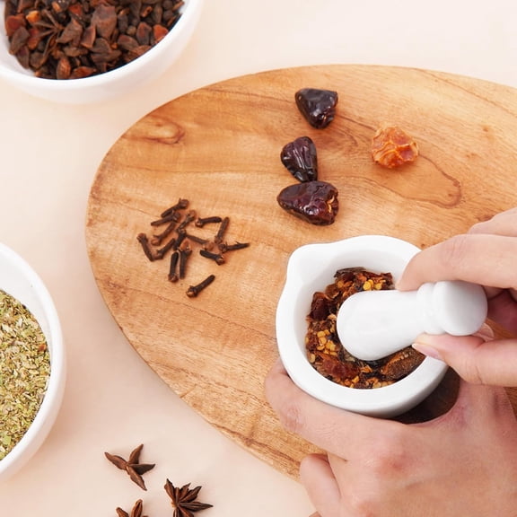 Radicaln Marble Mortar and Pestle Set White 3 inches Handmade Hand Grinder for Kitchen, Ideal Small Mortar and Pestle Set for Spice Grinder and Garlic Crusher