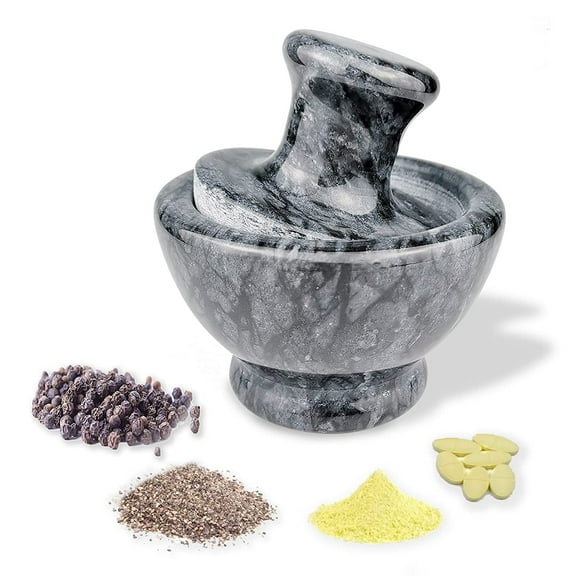 Marble Mortar and Pestle Set, Pill Crusher Spice Stone Grinder, 3.7 Inch, 1/2 Cup, Grinding is Efficient Labor-Saving ()
