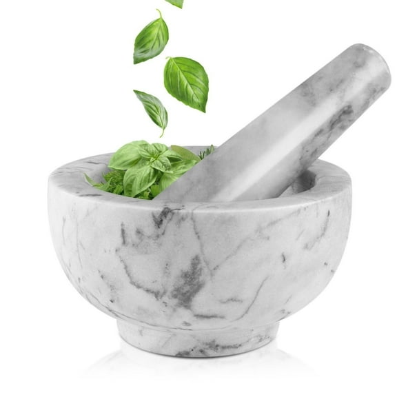 Marble Mortar and Pestle Set - Solid Marble Stone Grinder Bowl Holder For Guacamole, Herbs, Spices, Garlic, Kitchen, Cooking, Medicine