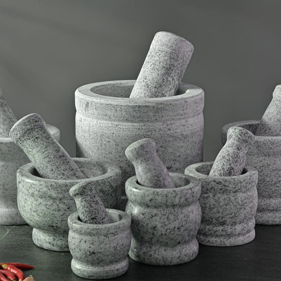 Marble Mortars Set, Vintage Drum-Shaped Marble Grinders, Manual Garlic Mashers and Pestle for Grinding Herbs and Spices, Suitable for Grinding Grains, Seasonings and Medicinal Herbs, for Home Use