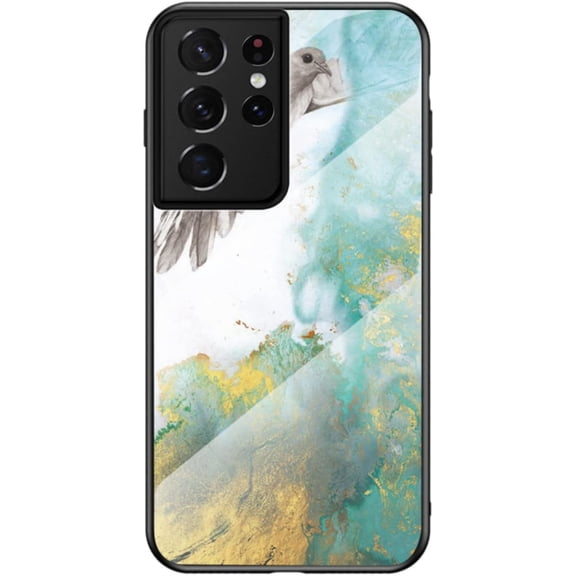 Marble Motif Stained Glass Phone Case for Samsung Galaxy Note 20 10 9 8 / Ultra/Pro, Light and Thin Gorgeous Back Cover, Feel Comfortable Protective Shell(Green,Note 20 Ultra)