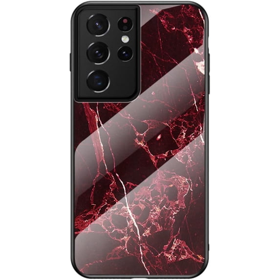 Marble Motif Stained Glass Phone Case for Samsung Galaxy S23 S22 S21 S20 / Ultra/Plus/FE, Light and Thin Gorgeous Back Cover, Feel Comfortable Protective Shell(Red,S23)