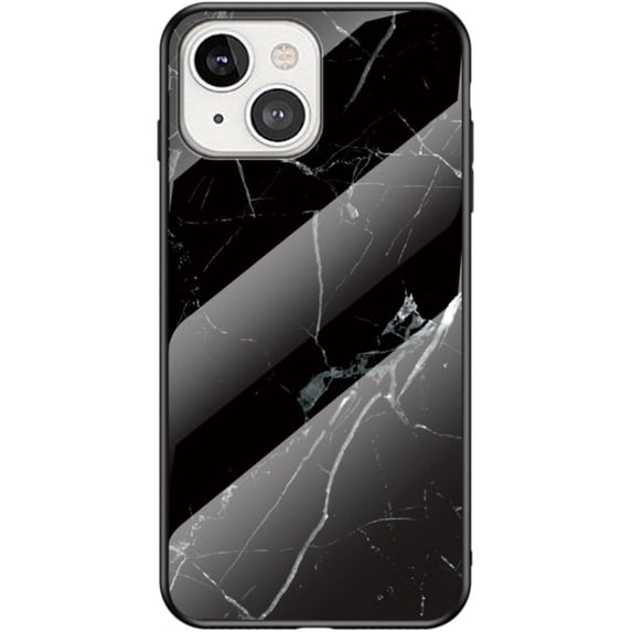Marble Motif Stained Glass Phone Case for iPhone 14 13 12 11 Pro Max Plus Mini, Light and Thin Gorgeous Back Cover, Feel Comfortable Protective Shell(Black,13 Pro Max)