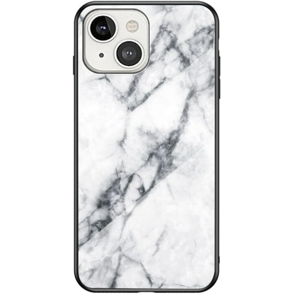 Marble Motif Stained Glass Phone Case for iPhone 14 13 12 11 Pro Max Plus Mini, Light and Thin Gorgeous Back Cover, Feel Comfortable Protective Shell(White,13 Mini)