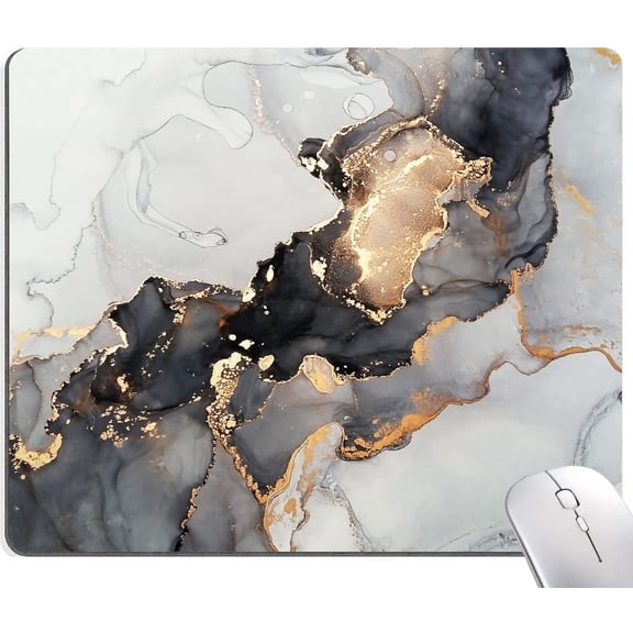 Marble Mouse Pad, Black White Gold Marble Mouse Pad, Square Computer Mouse Mat Waterproof Mousepad Non-Slip Rubber Base Mouse Pads for Office Laptop