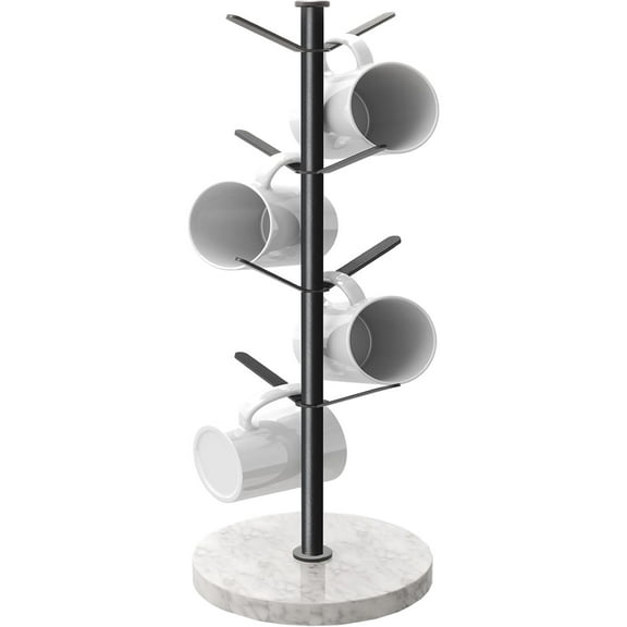 Marble Mug Holder Tree, 8 Hooks Coffee Cups Stand, New Upgraded Stable Mug Stand for Kitchen Counter Cabinet Cafe Black