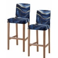 thumbnail image 1 of Marble Navy Blue Bar Stool Covers Set of 2, Modern Golden Ombre Retro Fluid Art Stretch Washable Bar Chair Covers with Backs, Removable Pub Counter Height Chair Cover for Kitchen Dining Room Cafe, 1 of 7