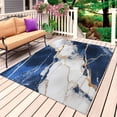 thumbnail image 1 of Marble Navy Blue Outdoor Rug for Patio/Deck/Porch, Non-Slip Large Area Rug 5 x 7 Ft, Abstract Gold White Brick Stone Motif Indoor Outdoor Rugs Washable Area Rugs, Reversible Camping Rug Carpet Runner, 1 of 8