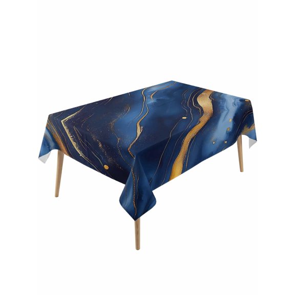 Marble Navy Blue Table Cloth, Abstract Cracked Gold Glitter Wavy Waterproof Tablecloth for Rectangle Tables, Reusable Washable Fabric Table Cover for Restaurant Kitchen Dining Tables 60"x120"