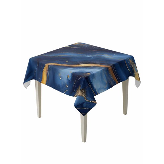 Marble Navy Blue Table Cloth, Abstract Cracked Gold Glitter Wavy Waterproof Tablecloth for Square Tables, Reusable Washable Fabric Table Cover for Restaurant Kitchen Dining Tables 60"x60"