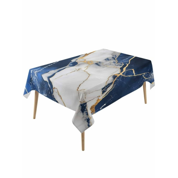 Marble Navy Blue Table Cloth, Abstract Gold White Brick Stone Motif Waterproof Tablecloth for Rectangle Tables, Reusable Washable Fabric Table Cover for Restaurant Kitchen Dining Tables 54"x108"