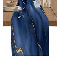 Marble Navy Blue Table Runner-Cotton Linen- 72 Inch Holiday Dresser Scarves, Golden Geometric Stripes Ocean Wave Tablerunner for Kitchen Coffee/Dining Bedroom Living Room Dinner Scarf Décor 13x72