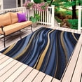 thumbnail image 1 of Marble Outdoor Rug for Patio/Deck/Porch, Non-Slip Large Area Rug 5 x 7 Ft, Navy Blue Modern Abstract Gold Gradual Art Indoor Outdoor Rugs Washable Area Rugs, Reversible Camping Rug Carpet Runner, 1 of 8