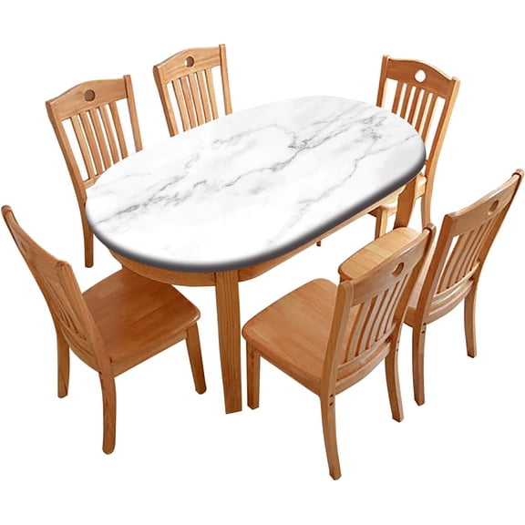 Marble Oval Fitted Tablecloths, Rock Grey Dust Pattern Elastic Edged Table Covers, Fits to 48'''' x 68'''', Great for Kitchen Dinning Tabletop or Picnic Party Camping Decoration