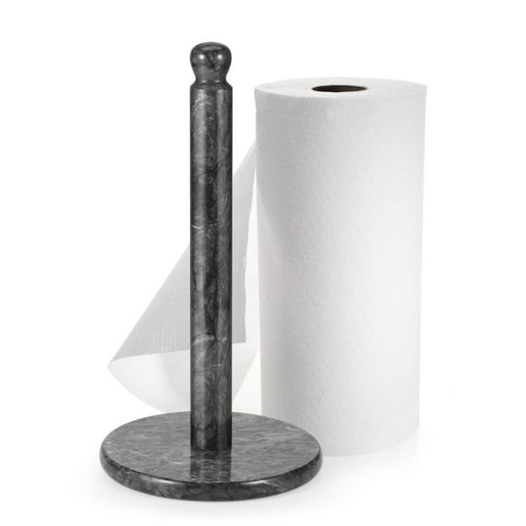 Marble Paper Towel Holder 12 inch (Black Marble) Kitchen Paper Towels Roll Dispenser Stand Rack with Marble Pole and Weight Base for Countertop Tables Home Dining Bathroom Storage