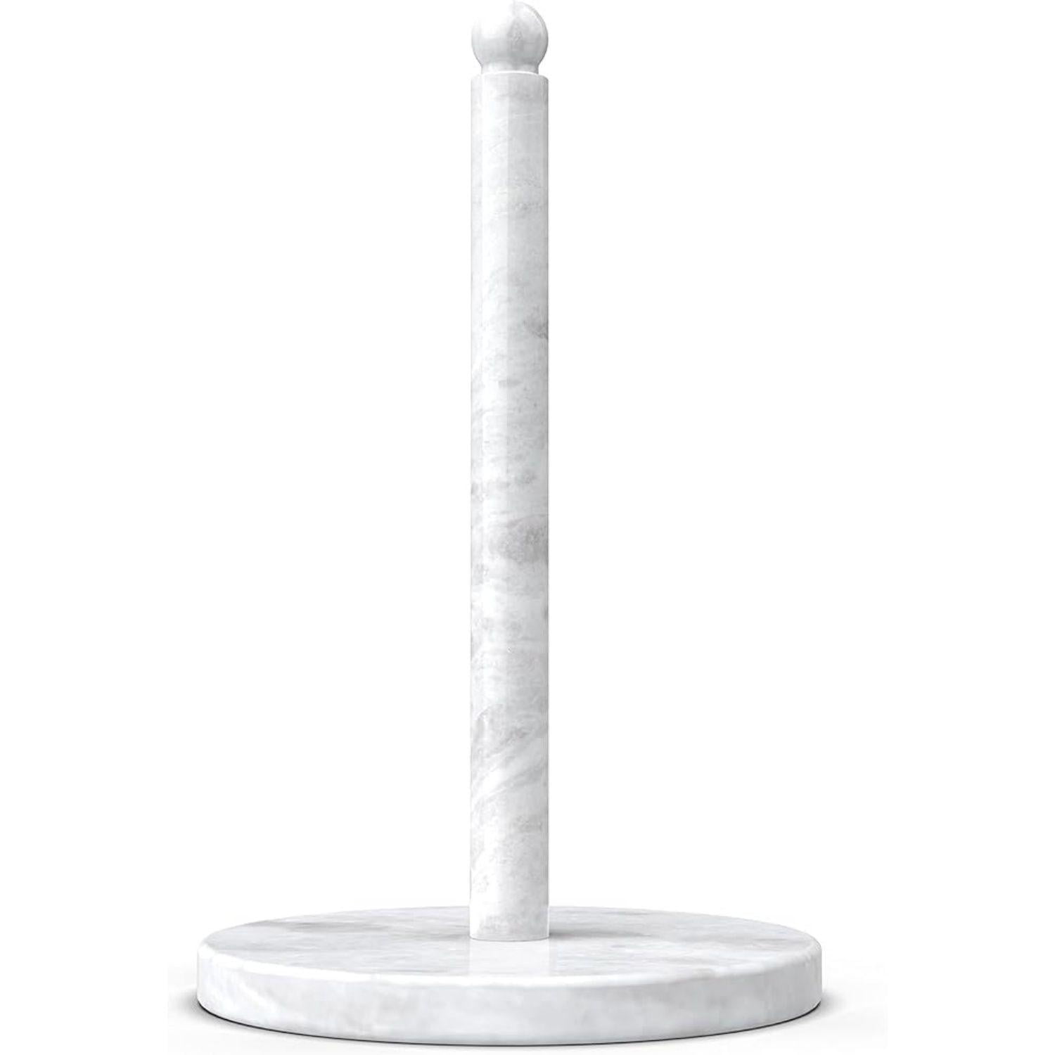 Marble & Gold Paper Towel Holder With Wooden Dowel | Heavy Stand-Up Base With Non-Slip Pads For Kitchen Counter