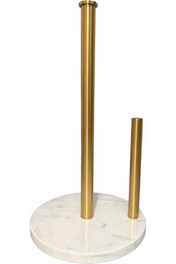 Marble Paper Towels Holder Countertop,12 Inch Stainless Steel Gold Paper Towel Holder Stand with White Marble Base,Heavy Weighted Paper Towel Rack for Kitchen, Bathroom, Vanity and Dining Table