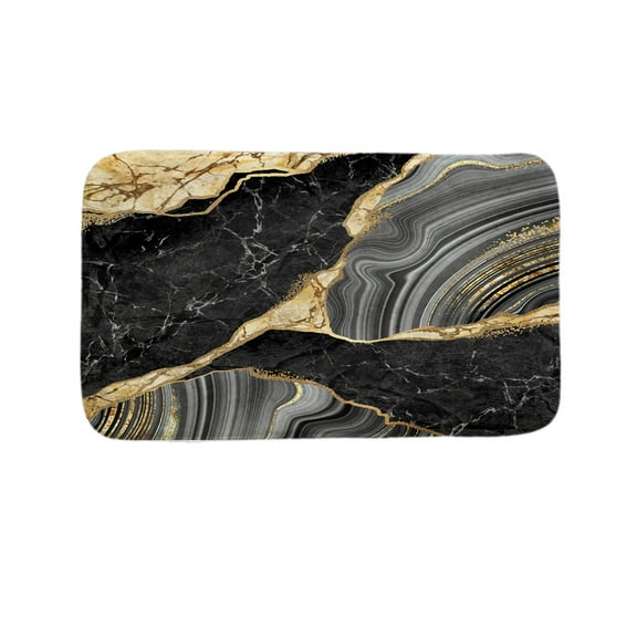 Marble Pattern Bath Rug Gray and Gold Bathroom Mat 32 x 20 inches
