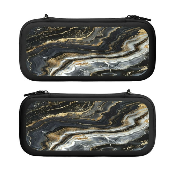 Marble Pattern Black Gold (2), Carrying Case For Nintendo Switch & OLED Version, Eva Pouch Case for Console & Accessories with 10 Game Card Slot & Wristband, Black