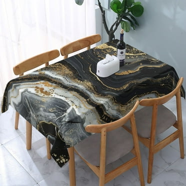 Marble Pattern Black Gold 54"x72" Tablecloths Polyester Table Cloth for Kitchen Dinning Table Washable Table Cover for Parties Wedding Picnic