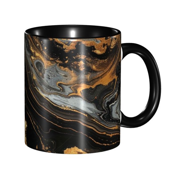 Marble Pattern Black Gold Coffee Mug Fun Custom Ceramic Mugs 11oz Black