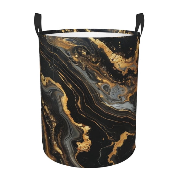Marble Pattern Black Gold Laundry Hamper Medium Storage Basket/Toy Organizer/Dirty Clothes Bucket