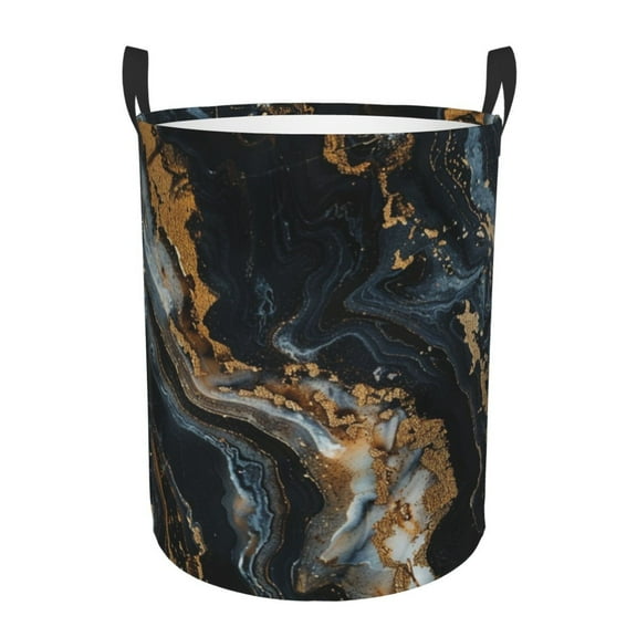 Marble Pattern Black Gold Laundry Hamper Small Storage Basket/Toy Organizer/Dirty Clothes Bucket