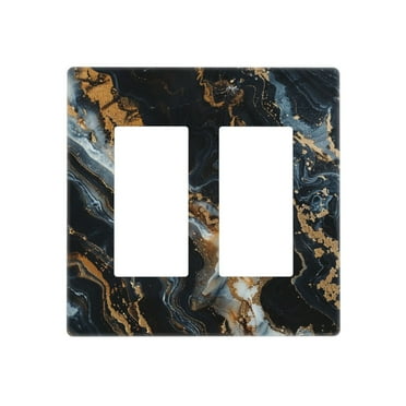 Marble Pattern Black Gold Switch Cover Decorative Wall Plate / 2-Gang Screwless / Standard Size