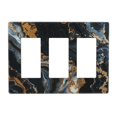 thumbnail image 1 of Marble Pattern Black Gold Switch Cover Decorative Wall Plate 3-Gang Screwless Standard Size, 1 of 5