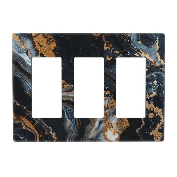 Marble Pattern Black Gold Switch Cover Decorative Wall Plate 3-Gang Screwless Standard Size