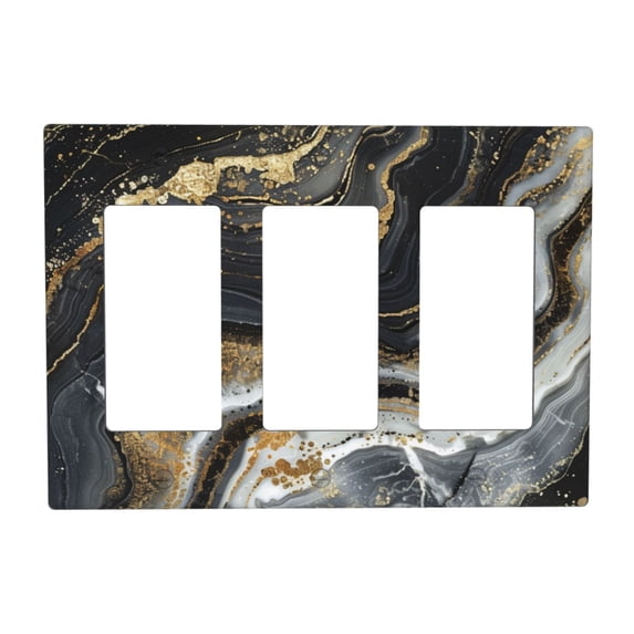 Marble Pattern Black Gold Switch Cover Decorative Wall Plate 3-Gang Standard Size