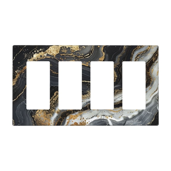 Marble Pattern Black Gold Switch Cover Decorative Wall Plate / 4-Gang 4-Decor / Standard Size 4.5x8 in
