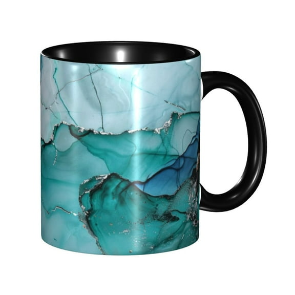 Marble Pattern Blue Gold Coffee Mug Fun Custom Ceramic Mugs 11oz Black