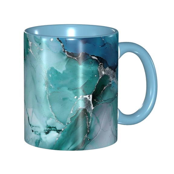 Marble Pattern Blue Gold Coffee Mug Fun Custom Ceramic Mugs 11oz Sky Blue
