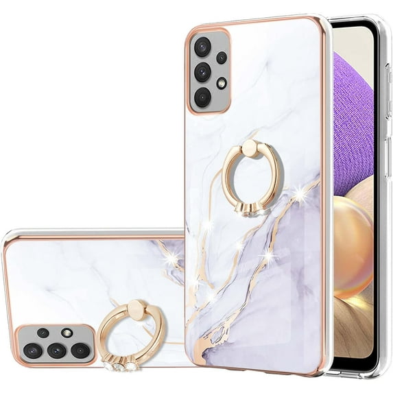 Marble Pattern Case for Samsung Galaxy A33 5G (Not 4G), Built-in 360 Rotatable with Ring Holder Kickstand Slim Shockproof Bumper Phone Case Cover for Samsung Galaxy A33 5G DLS Pearl White