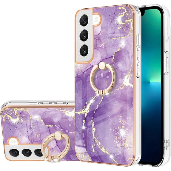 Marble Pattern Case for Samsung Galaxy S23 Plus (Not N23) with Ring Holder Kickstand, Plus Slim PC Material Shockproof Girls Women Case Cover for Samsung Galaxy S23 Plus DLS Golden Purple