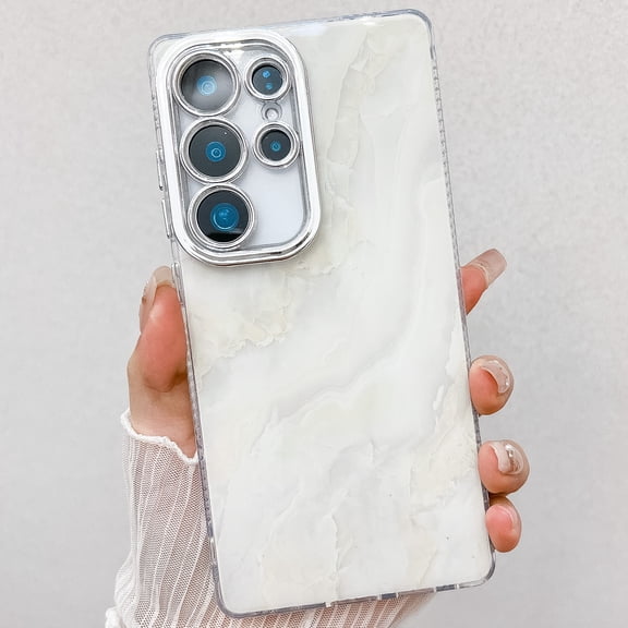 Marble Pattern Case for Samsung Galaxy S24 FE Sparkle Glitter Plating Camera Frame Design, Ultra Slim Shockproof Protective TPU Lightweight Cover Phone Case for Samsung Galaxy S24 FE, H