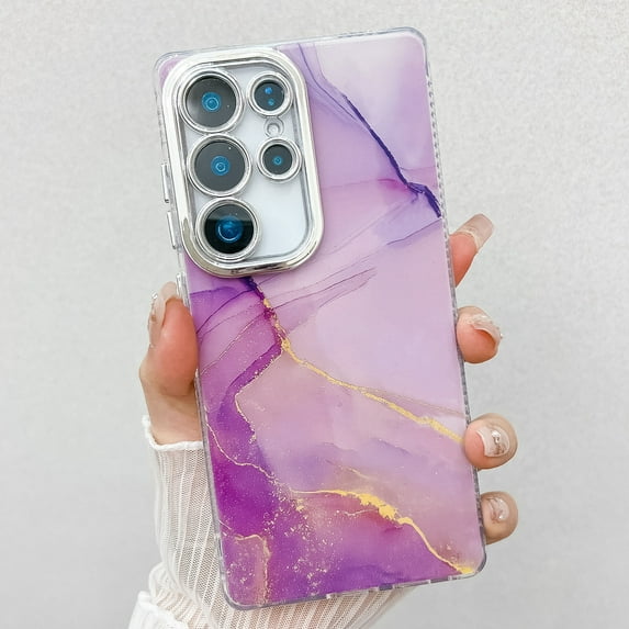 Marble Pattern Case for Samsung Galaxy S25 Plus Sparkle Glitter Plating Camera Frame Design, Ultra Slim Shockproof Protective TPU Lightweight Cover Phone Case for Samsung Galaxy S25 Plus, R