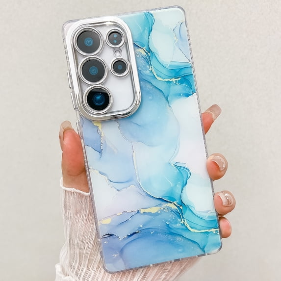 Marble Pattern Case for Samsung Galaxy S25 Sparkle Glitter Plating Camera Frame Design, Ultra Slim Shockproof Protective TPU Lightweight Cover Phone Case for Samsung Galaxy S25, K