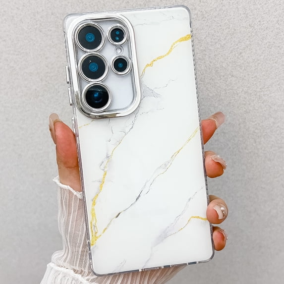 Marble Pattern Case for Samsung Galaxy S25 Sparkle Glitter Plating Camera Frame Design, Ultra Slim Shockproof Protective TPU Lightweight Cover Phone Case for Samsung Galaxy S25, A
