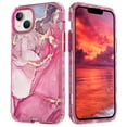 thumbnail image 1 of Marble Pattern Case for iPhone 14 Plus,Cute Heavy Duty 3 in 1 Full Body Shockproof Hard PC+Soft Silicone TPU Bumper Drop Protective Stylish Women Girls Phone Case Cover,Pink Marble, 1 of 6