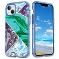 thumbnail image 1 of Marble Pattern Case for iPhone 14 Plus,Cute Heavy Duty 3 in 1 Full Body Shockproof Hard PC+Soft Silicone TPU Bumper Drop Protective Stylish Women Girls Phone Case Cover,Grid Green Marble, 1 of 6