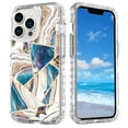 thumbnail image 1 of Marble Pattern Case for iPhone 14 Pro,Cute Heavy Duty 3 in 1 Full Body Shockproof Hard PC+Soft Silicone TPU Bumper Drop Protective Stylish Women Girls Phone Case Cover,Grid Blue Marble, 1 of 6